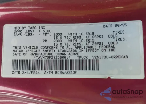 1995 Toyota Tacoma Xtracab from USA, damaged, VIN 4TAVN73F2SZ056614